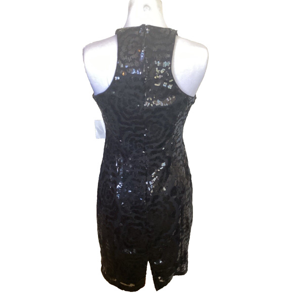 💋 CALVIN KLEIN - BLACK SEQUIN ALL OVER BODY CON HALTER COCKTAIL DRESS - SZ 4 - Picture 5 of 9